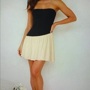 Strapless Two-Tone Mini Dress in Black and Cream